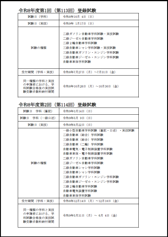 令和8年度　登録試験
