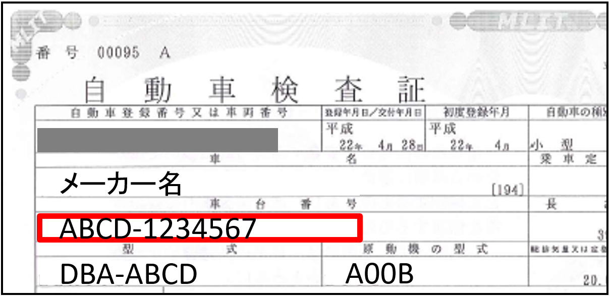 車台番号の記載場所（小型・普通・大型・二輪）